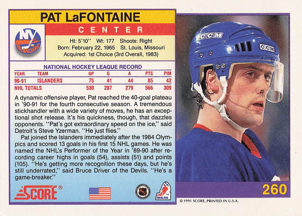 1991-92 Score American Hockey Pat LaFontaine #260