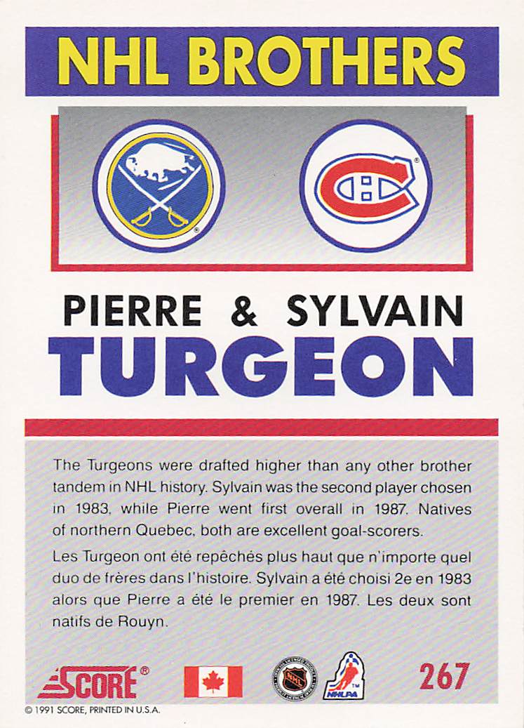 1991-92 Score Canadian English Hockey Pierre Turgeon / Sylvain Turgeon BRO #267