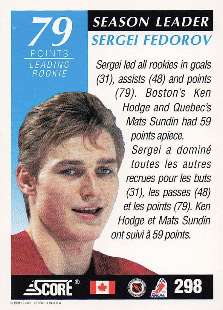 1991-92 Score Canadian English Hockey Sergei Fedorov #298