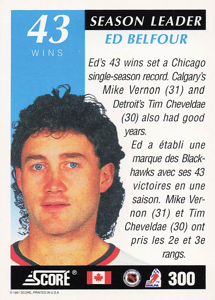 1991-92 Score Canadian English Hockey Ed Belfour #300