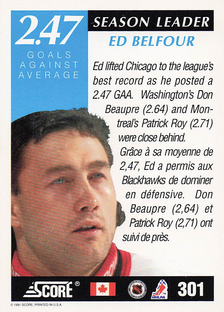 1991-92 Score Canadian English Hockey Ed Belfour #301