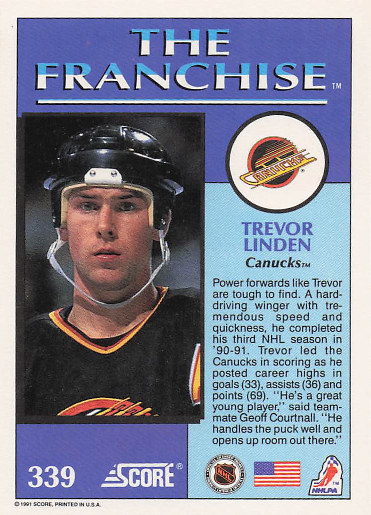 1991-92 Score Canadian English Hockey Trevor Linden #369