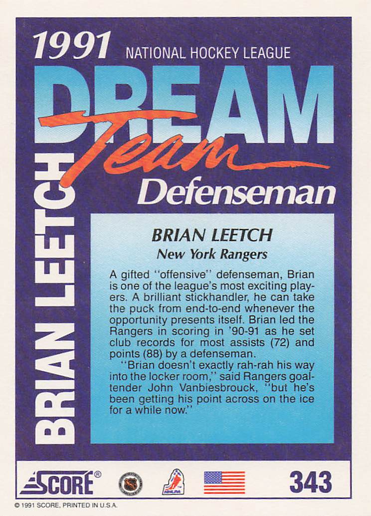 1991-92 Score Canadian English Hockey Brian Leetch #373