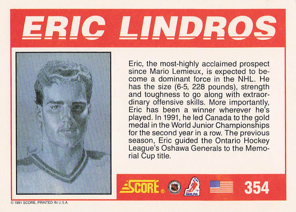 1991-92 Score Canadian English Hockey Eric Lindros #384