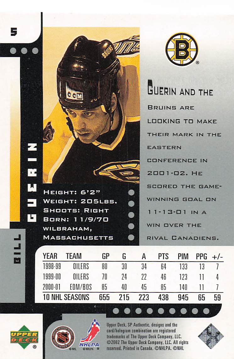 2001-02 SP Authentic Hockey Bill Guerin #5