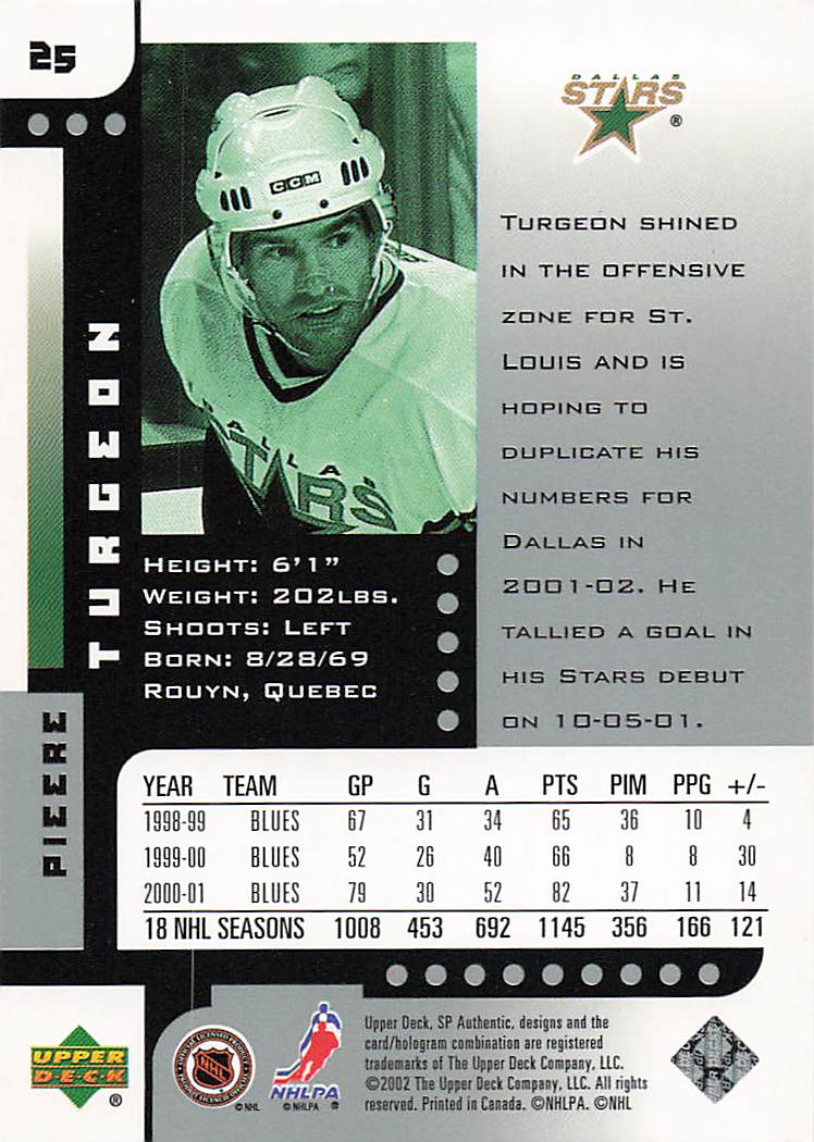 2001-02 SP Authentic Hockey Pierre Turgeon #25