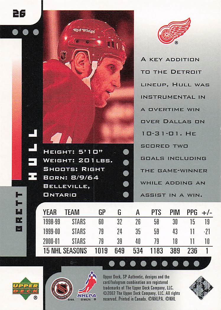 2001-02 SP Authentic Hockey Brett Hull #26