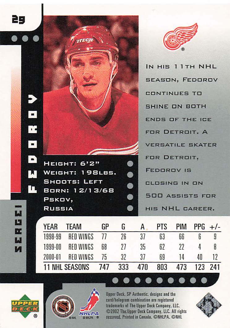 2001-02 SP Authentic Hockey Sergei Fedorov #29