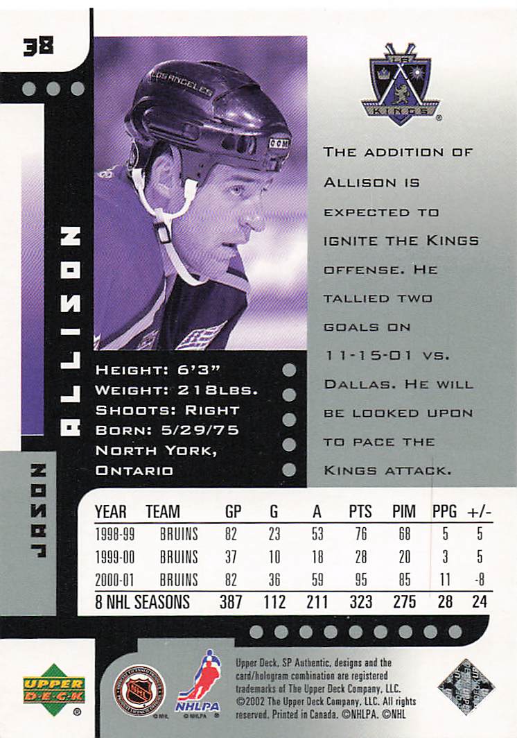 2001-02 SP Authentic Hockey Jason Allison #38