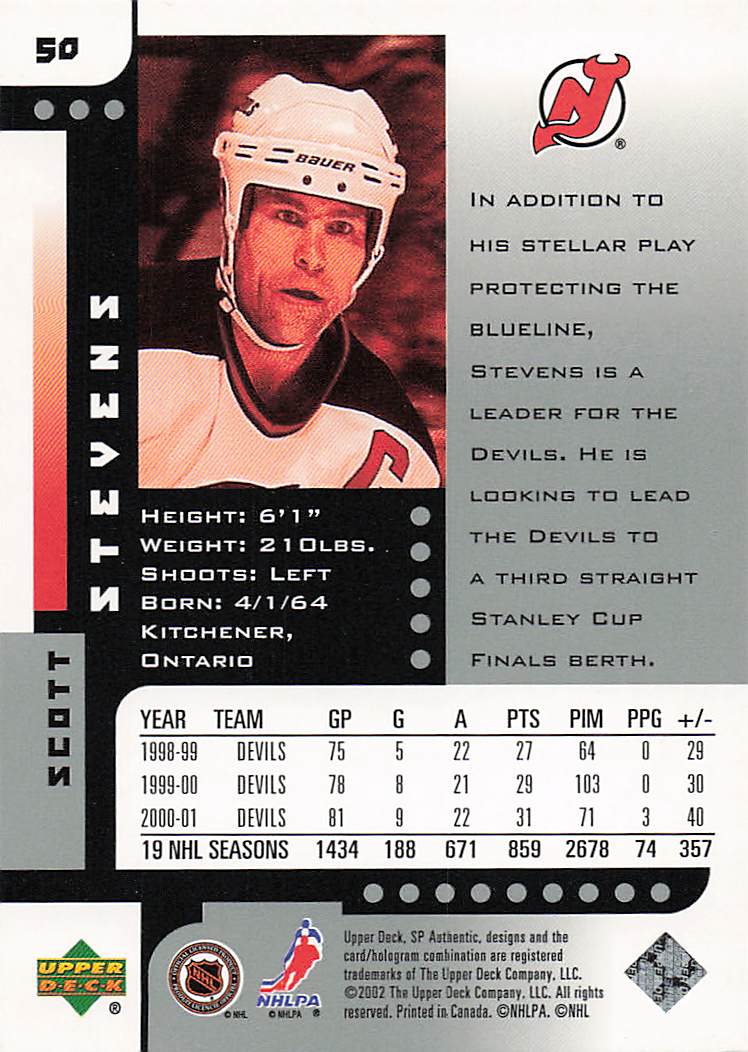 2001-02 SP Authentic Hockey Scott Stevens #50