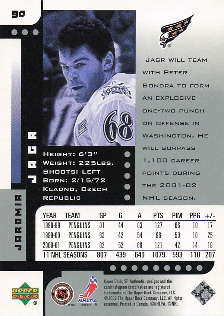 2001-02 SP Authentic Hockey Jaromir Jagr #90