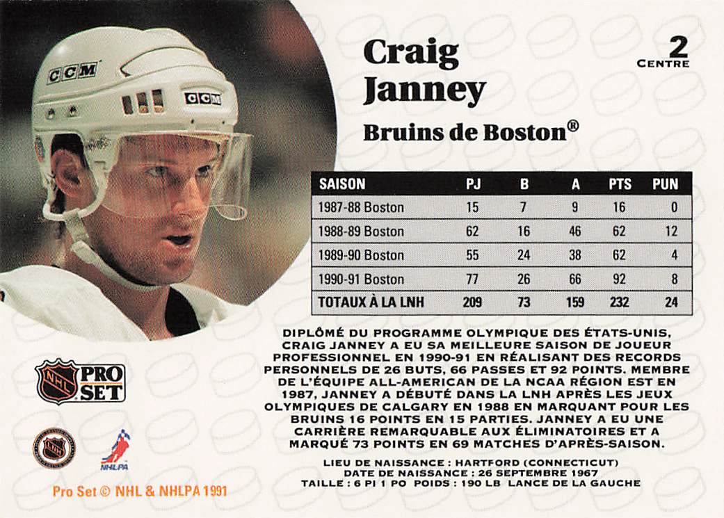 1991-92 Pro Set Hockey Craig Janney #2