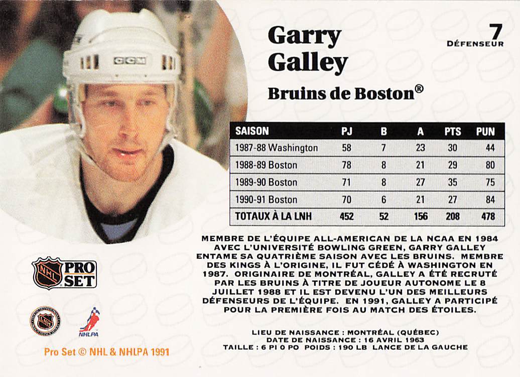 1991-92 Pro Set Hockey Garry Galley #7
