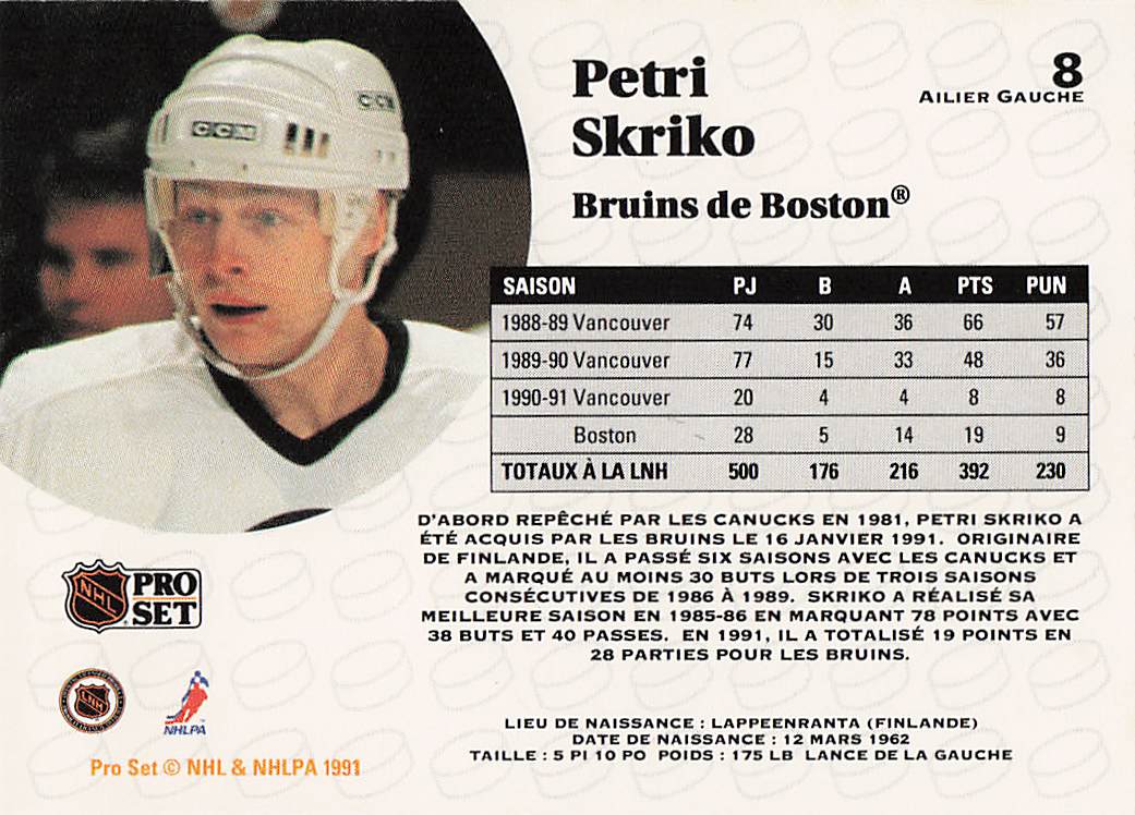 1991-92 Pro Set Hockey Petri Skriko #8