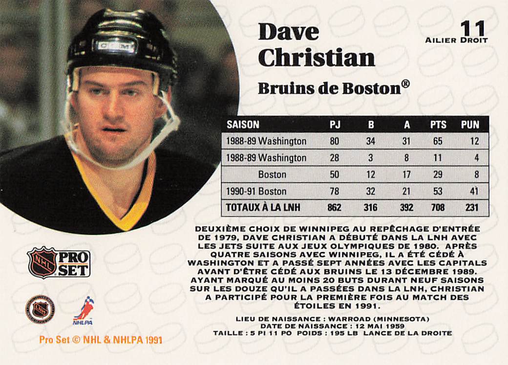 1991-92 Pro Set Hockey Dave Christian #11