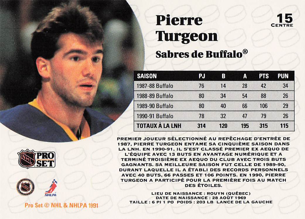 1991-92 Pro Set Hockey Pierre Turgeon #15
