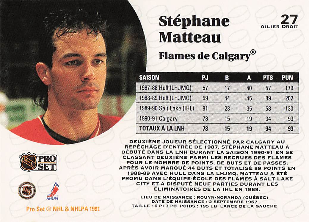 1991-92 Pro Set Hockey Stephane Matteau #27