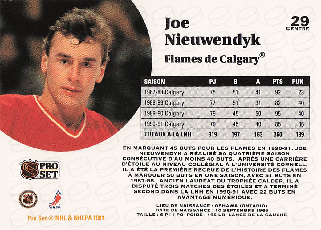 1991-92 Pro Set French Hockey Joe Nieuwendyk #29
