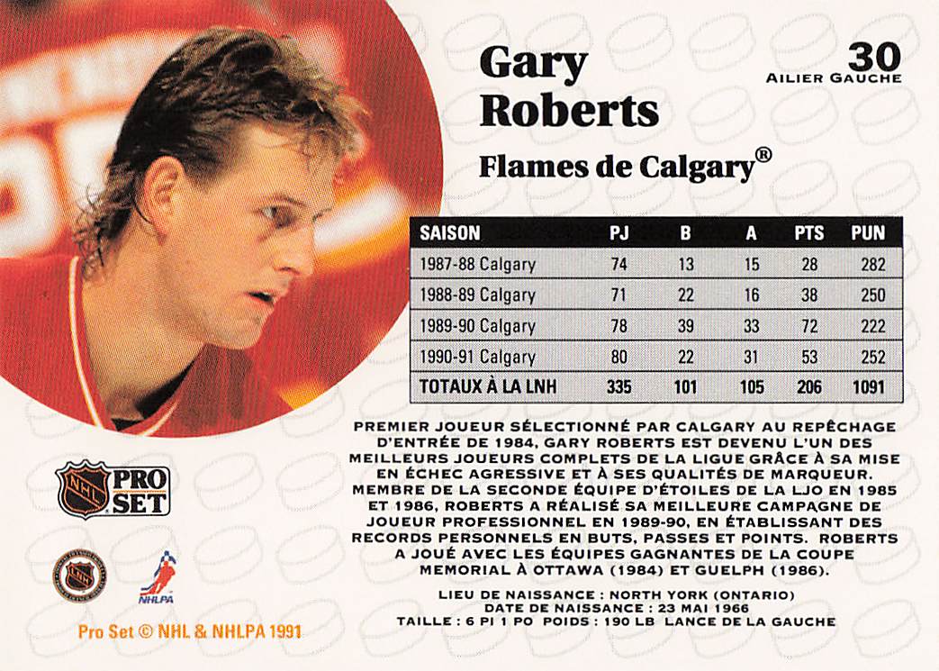 1991-92 Pro Set Hockey Gary Roberts #30