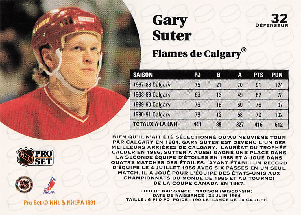1991-92 Pro Set French Hockey Gary Suter #32