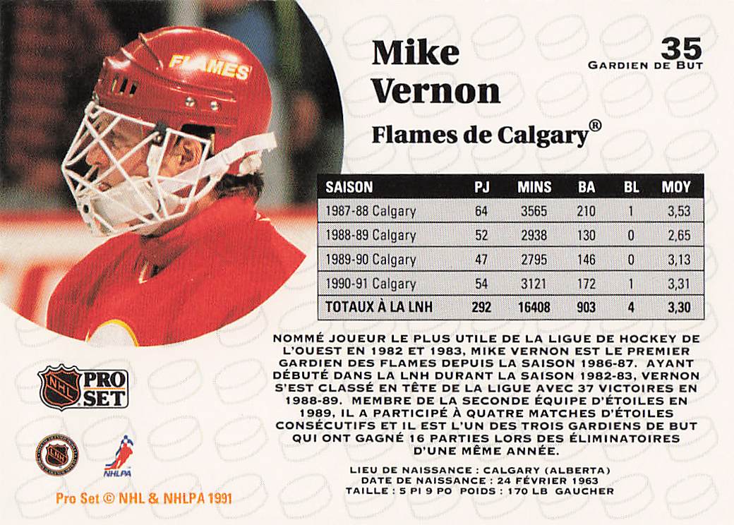 1991-92 Pro Set Hockey Mike Vernon #35