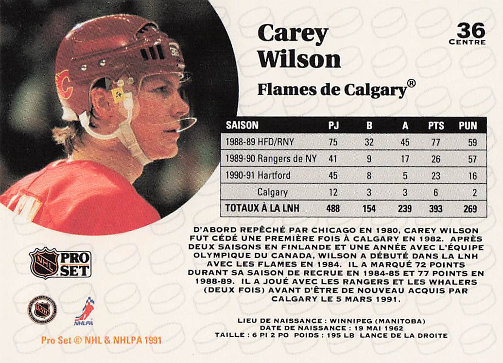 1991-92 Pro Set Hockey Carey Wilson #36