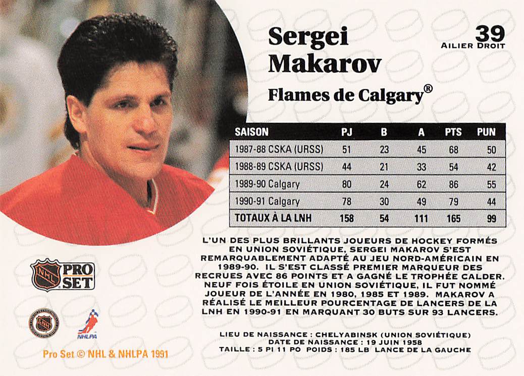 1991-92 Pro Set French Hockey Sergei Makarov #39