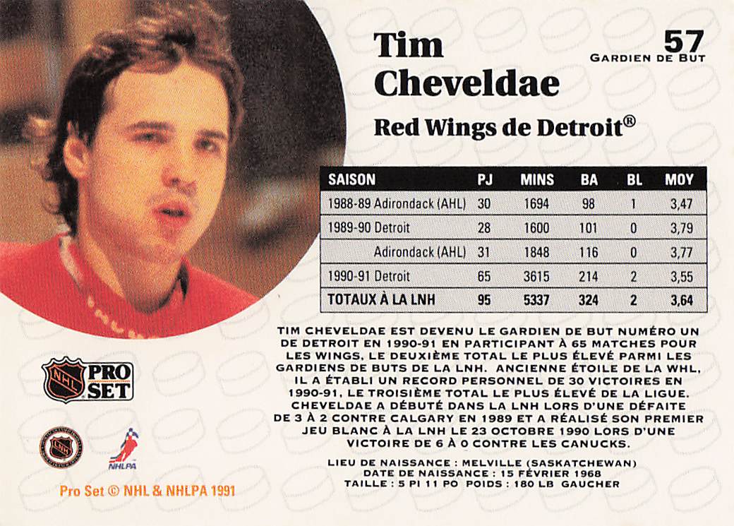 1991-92 Pro Set French Hockey Tim Cheveldae #57