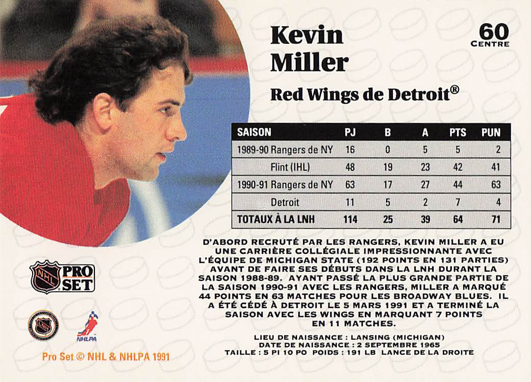 1991-92 Pro Set French Hockey Kevin Miller #60