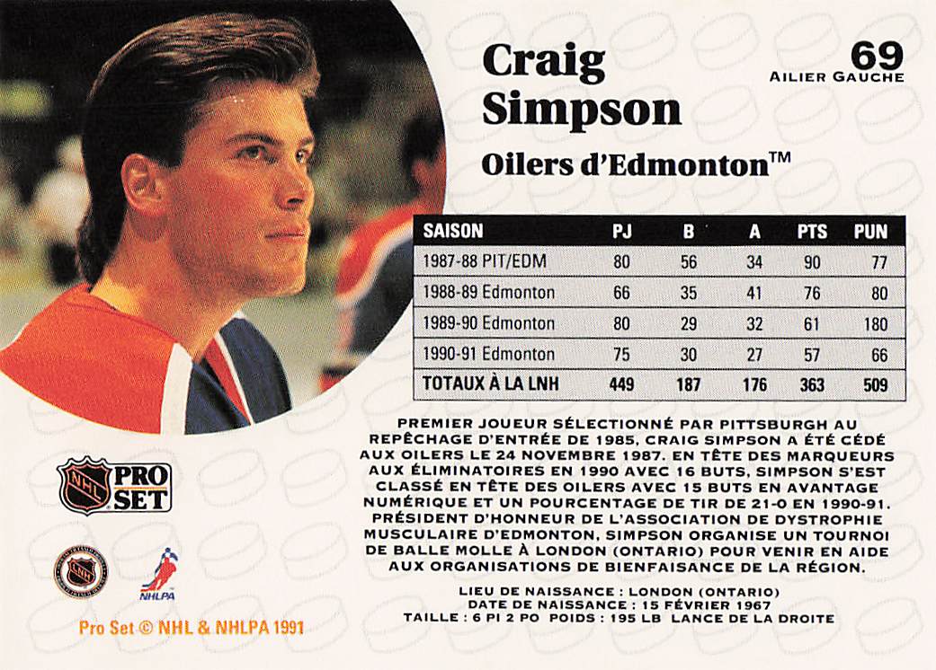 1991-92 Pro Set Hockey Craig Simpson #69