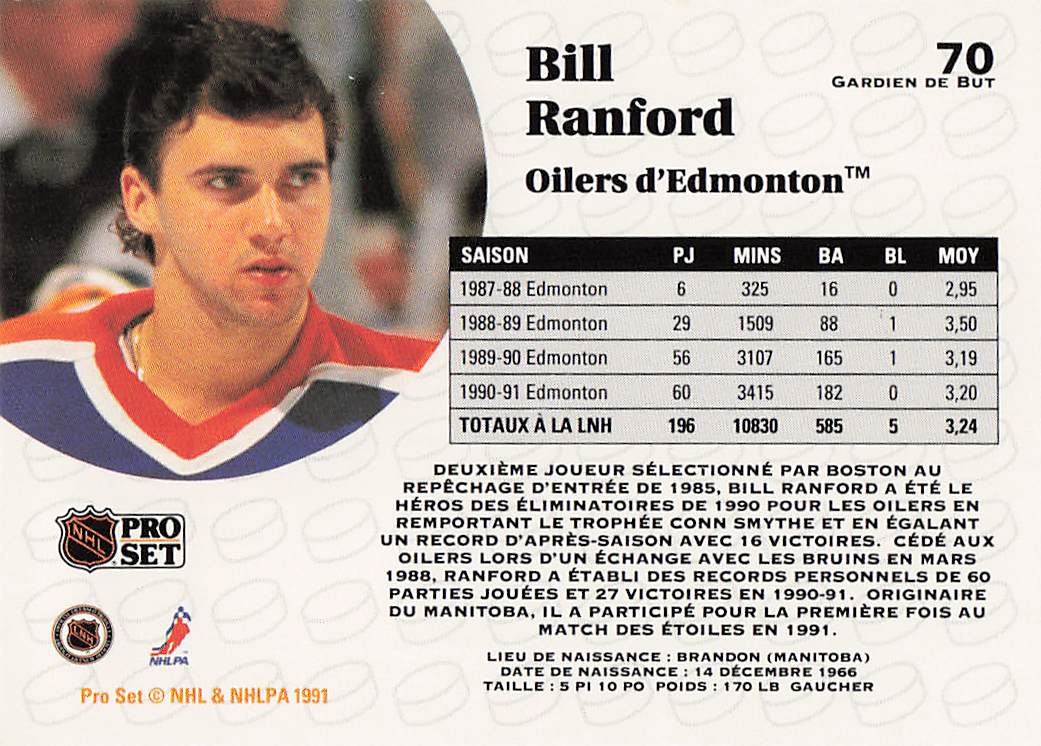 1991-92 Pro Set French Hockey Bill Ranford #70