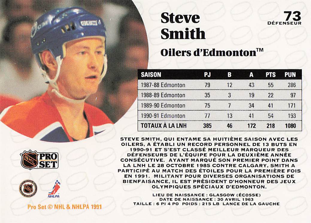 1991-92 Pro Set Hockey Steve Smith #73