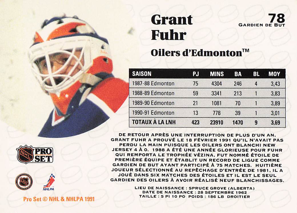 1991-92 Pro Set French Hockey Grant Fuhr #78