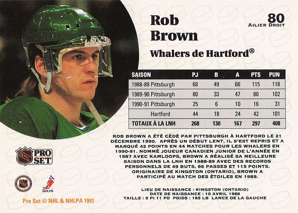 1991-92 Pro Set French Hockey Rob Brown #80