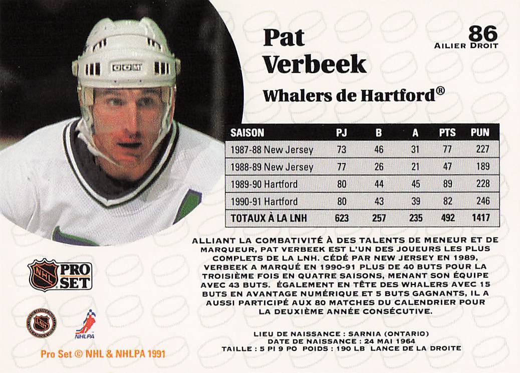 1991-92 Pro Set French Hockey Pat Verbeek #86