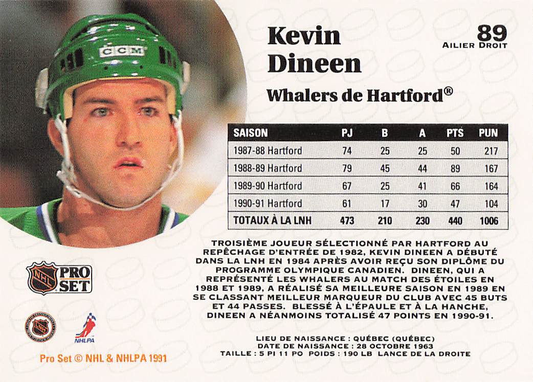 1991-92 Pro Set Hockey Kevin Dineen #AC 17