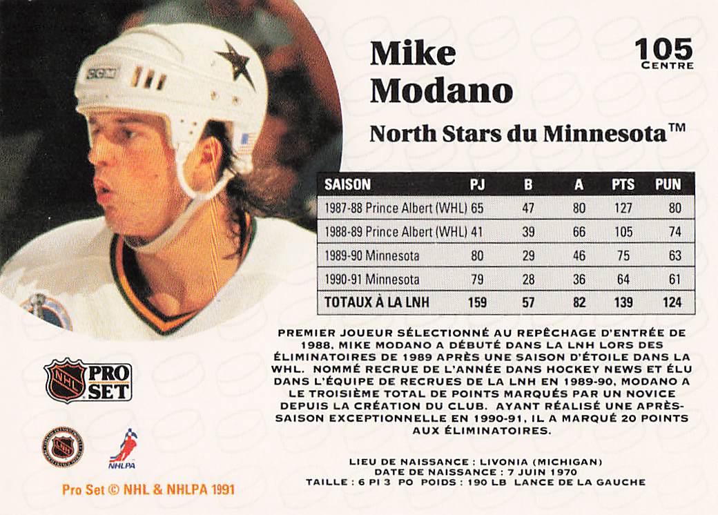 1991-92 Pro Set French Hockey Mike Modano #105