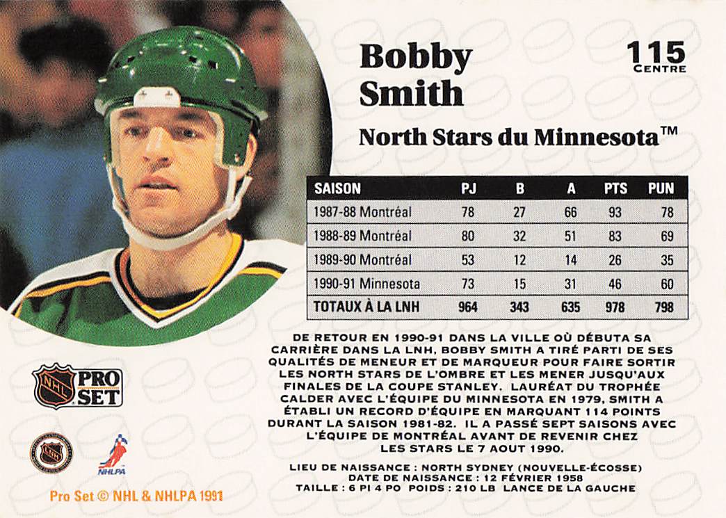 1991-92 Pro Set French Hockey Bobby Smith #115