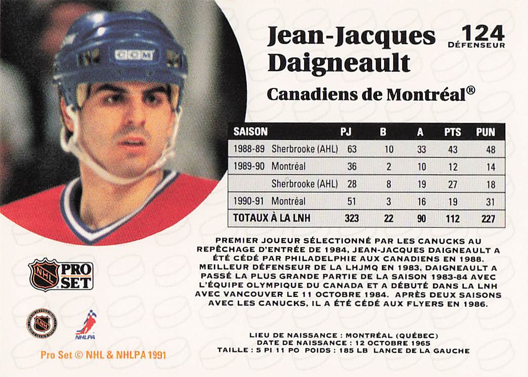 1991-92 Pro Set Hockey J.J. Daigneault #124