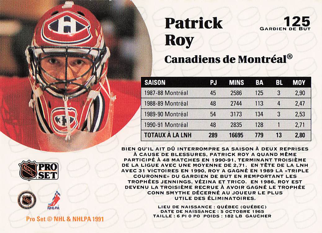 1991-92 Pro Set Hockey Patrick Roy #AC3