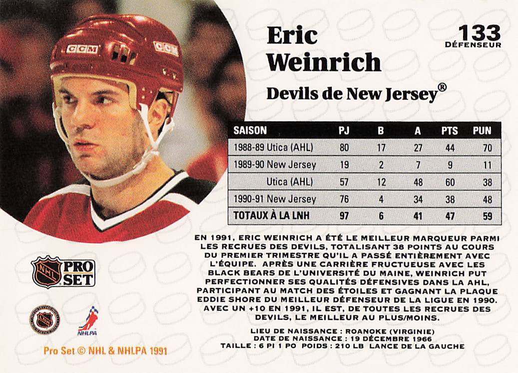 1991-92 Pro Set French Hockey Eric Weinrich #133