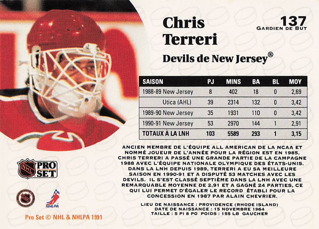 1991-92 Pro Set French Hockey Chris Terreri #137