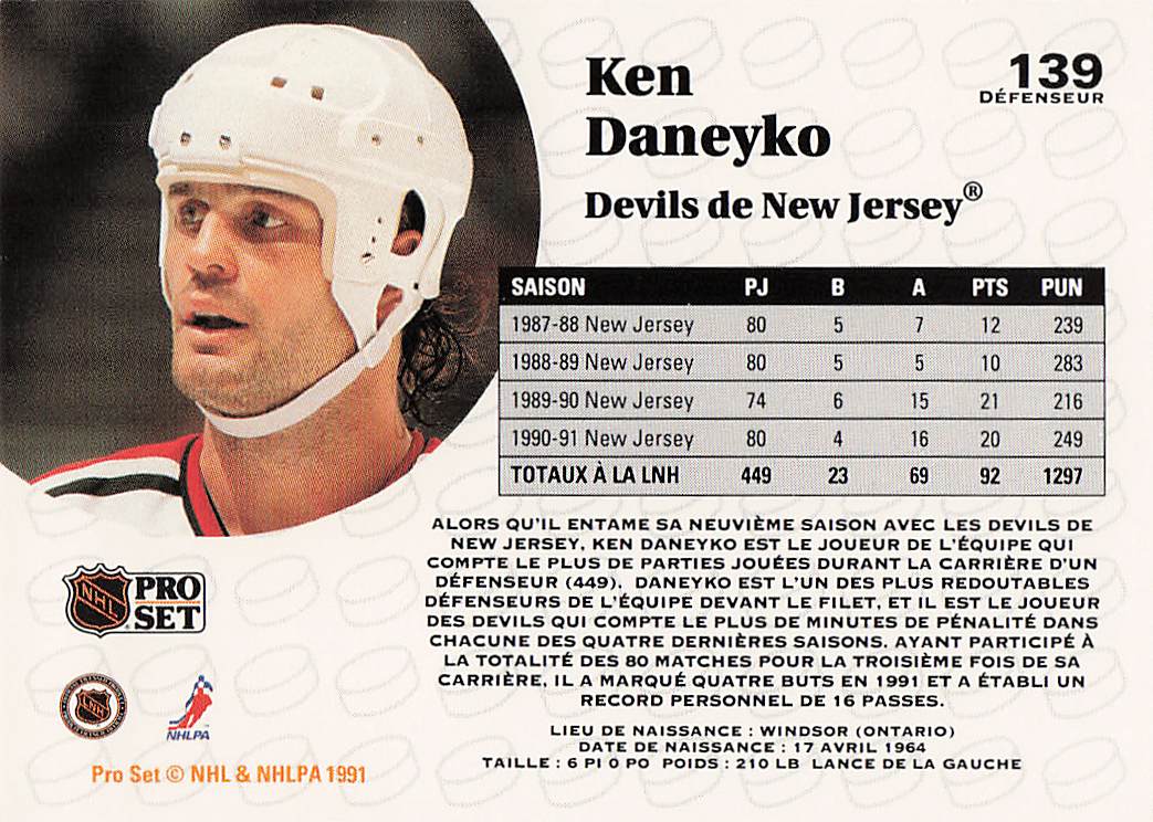 1991-92 Pro Set French Hockey Ken Daneyko #139