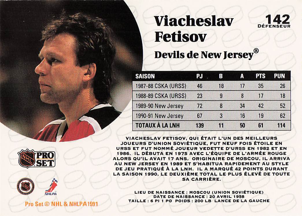 1991-92 Pro Set French Hockey Viacheslav Fetisov #142