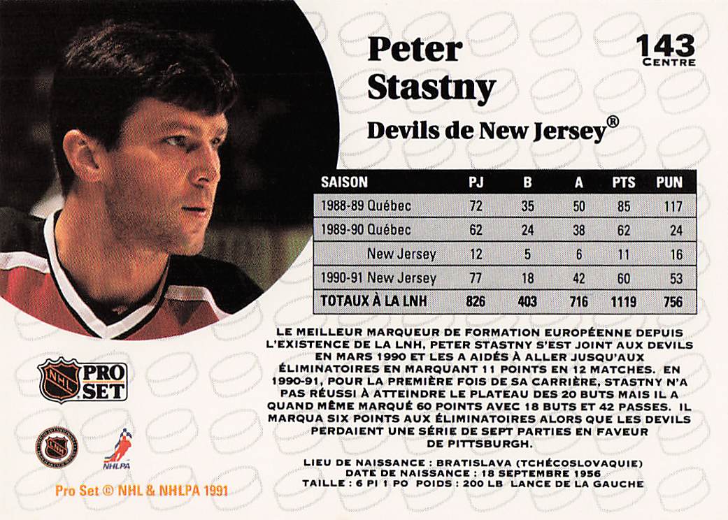 1991-92 Pro Set French Hockey Peter Stastny #143