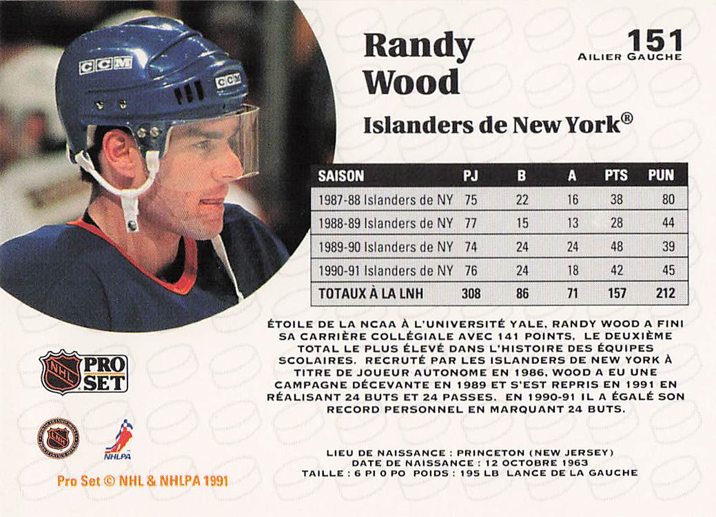 1991-92 Pro Set Hockey Randy Wood #151