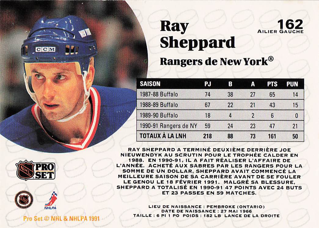 1991-92 Pro Set French Hockey Ray Sheppard #162