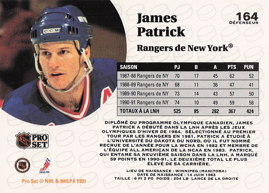 1991-92 Pro Set French Hockey James Patrick #164