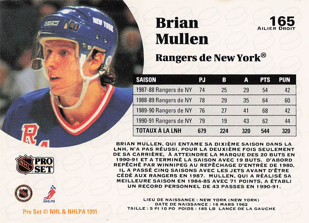 1991-92 Pro Set Hockey Brian Mullen #165