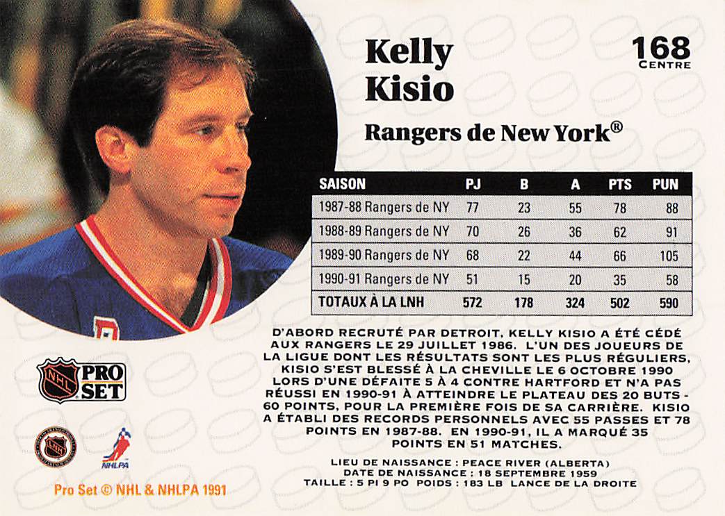 1991-92 Pro Set French Hockey Kelly Kisio #168
